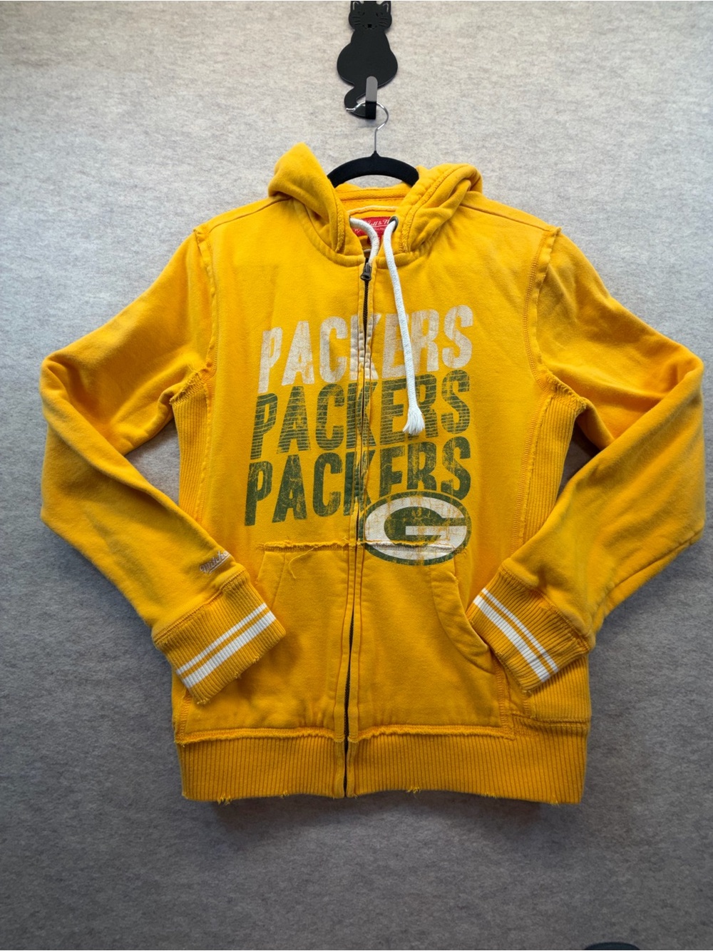 Mitchell & Ness Green Bay Packers Women’s Large Distressed Full Zip Hoodie Gold